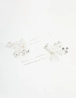 Silver Leaf Pearl & Diamante Bobby Pins 2-Pack