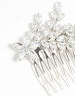 Silver Diamante Flower & Leaf Hair Comb