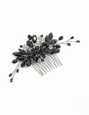 Black Coated Metal Diamante Marquise Wispy Hair Comb