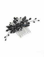 Black Coated Metal Diamante Marquise Wispy Hair Comb