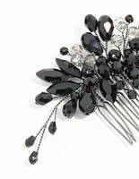 Black Coated Metal Diamante Marquise Wispy Hair Comb