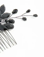 Black Coated Metal Diamante Marquise Wispy Hair Comb