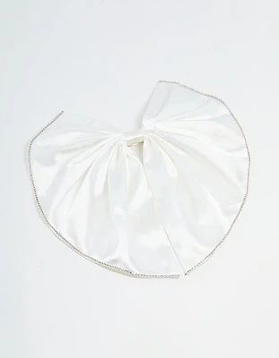 White Fabric Diamante Edge Cascading Bow Clip