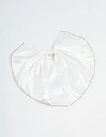 White Fabric Diamante Edge Cascading Bow Clip