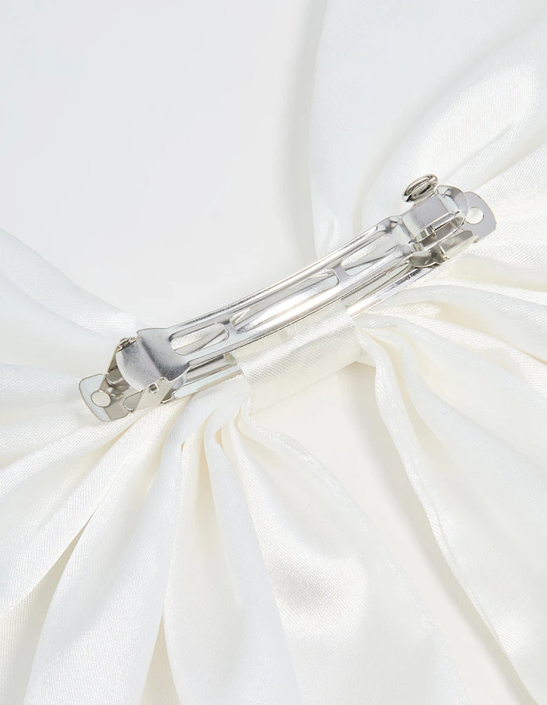 White Fabric Diamante Edge Cascading Bow Clip