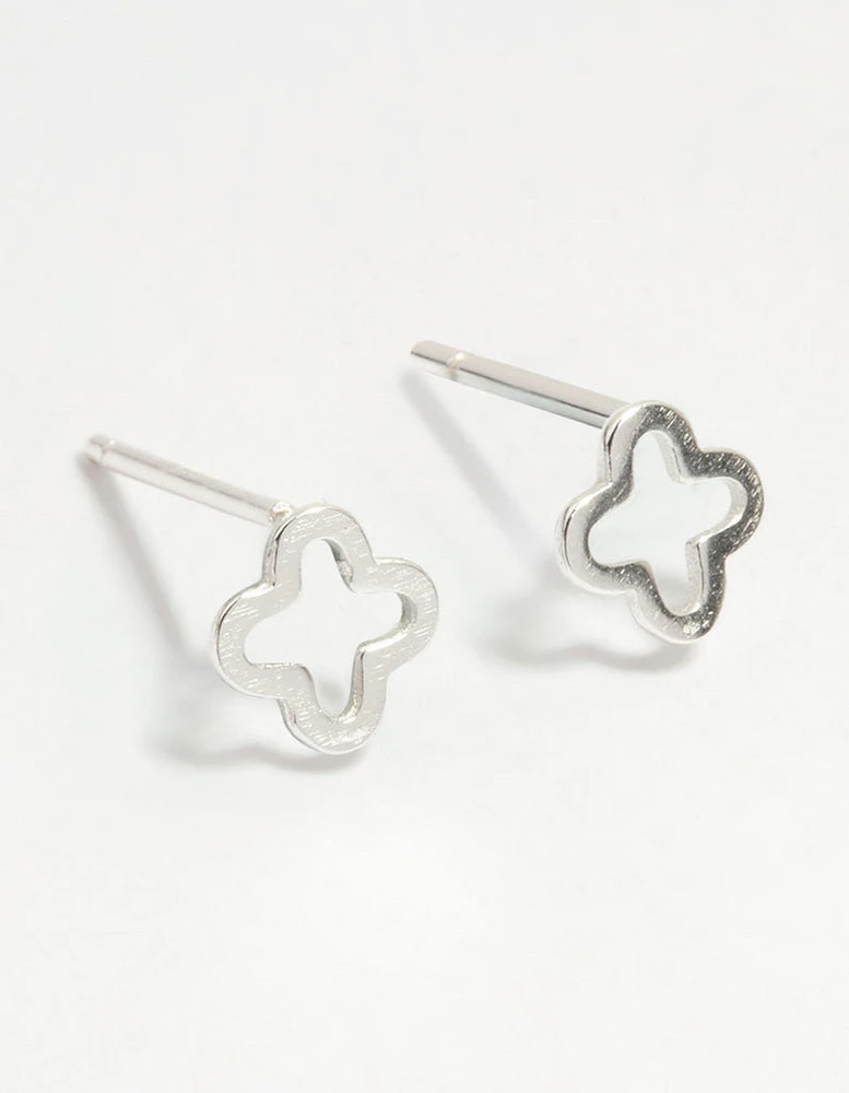 Sterling Silver Flower Outline Stud Earrings