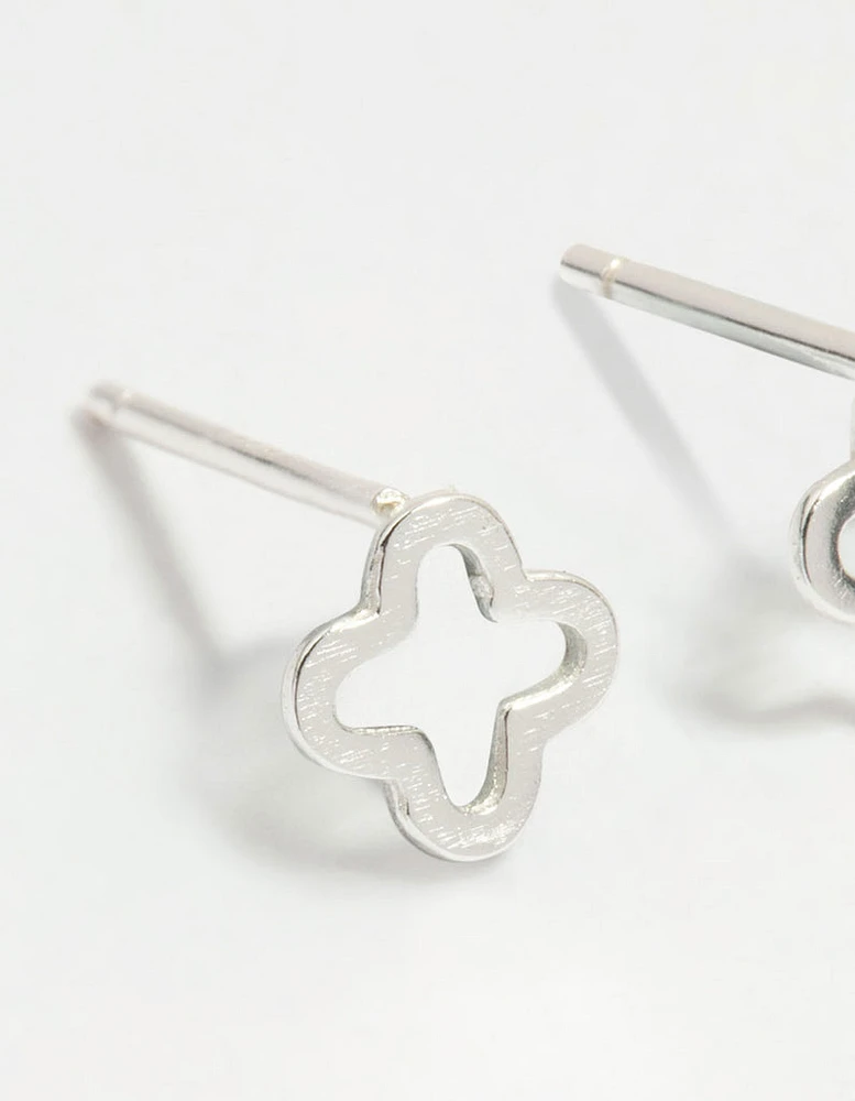 Sterling Silver Flower Outline Stud Earrings