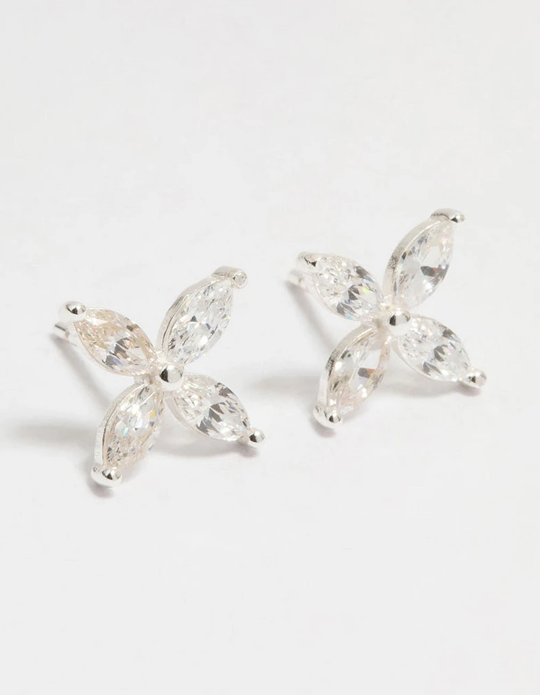 Sterling Silver Cubic Zirconia Flower Stud Earrings