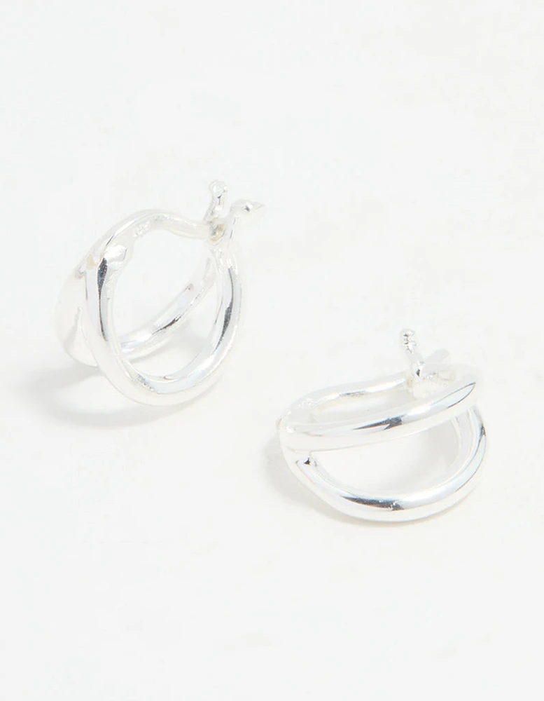 Sterling Silver Chubby Double Hoop Earrings