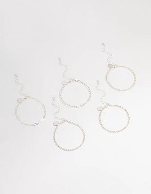 Silver Cupchain Figaro Bracelets 5-Pack