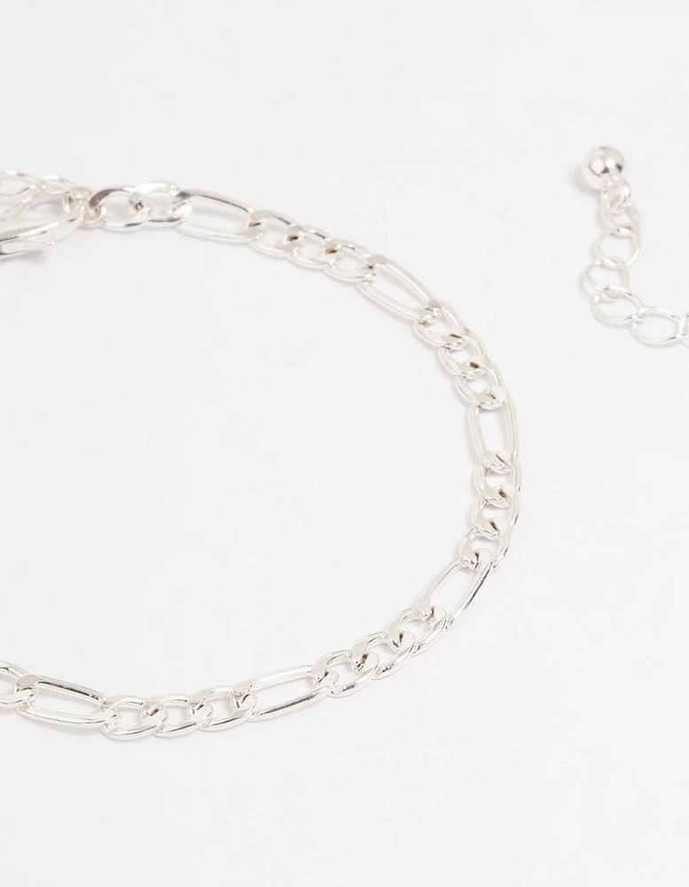 Silver Cupchain Figaro Bracelets 5-Pack