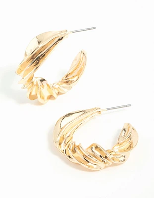 Gold Thick Twisted Hoop Earrings