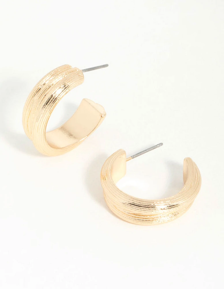 Gold Brushed Textured Hoop Earrings