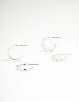 Silver Thin Twisted Hoop Earrings 2-Pack