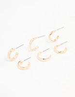 Gold Textured & Sleek Hoop Earrings 3-Pack