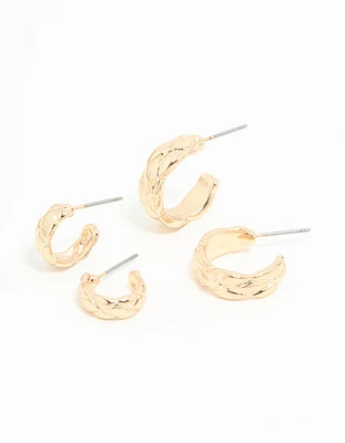 Gold Braided Mixed Size Hoop Earrings 2-Pack