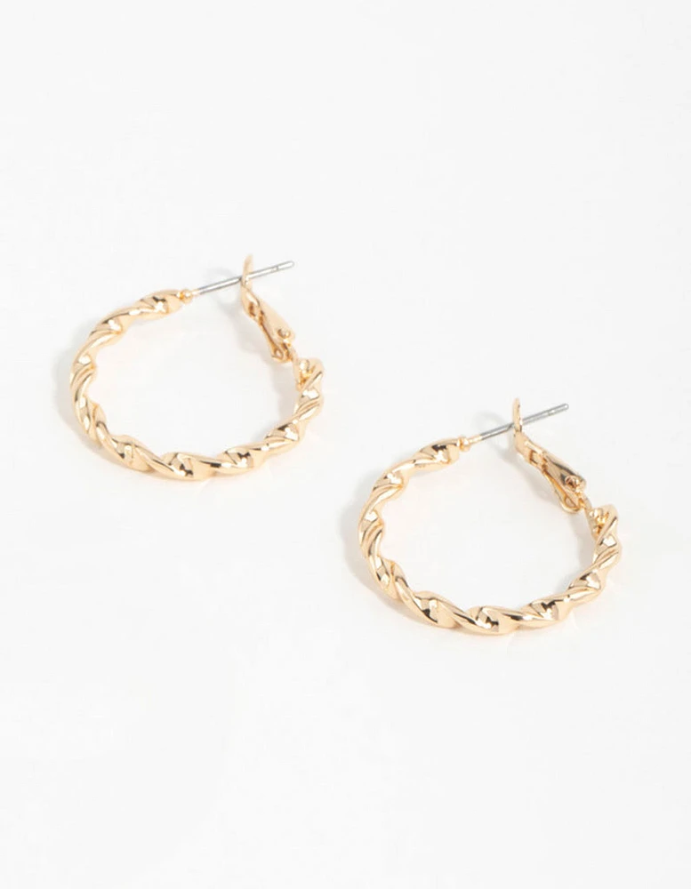 Gold Flat Twist Mixed Hoop Earrings 2-Pack