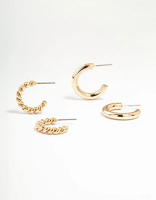 Gold Twisted & Round Hoop Earrings 2-Pack