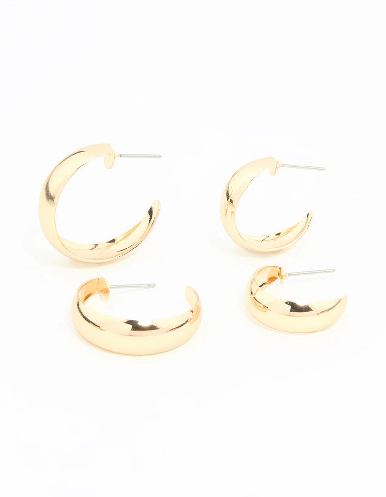 Gold Teardrop & Round Hoop Earrings 2-Pack