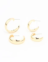 Gold Teardrop & Round Hoop Earrings 2-Pack