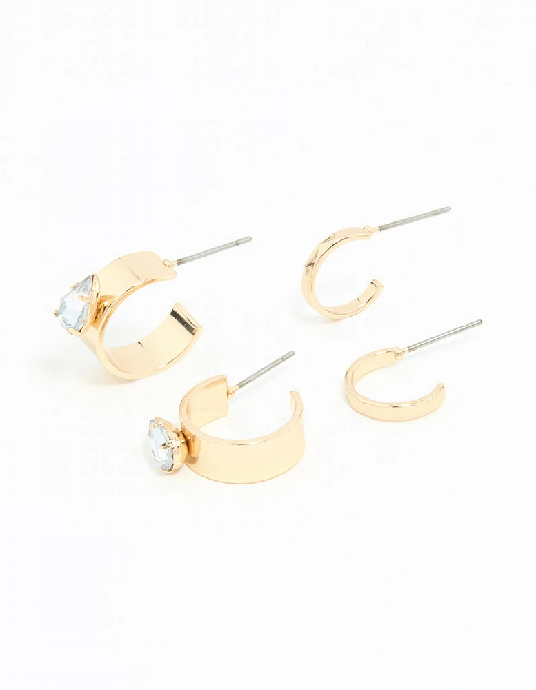 Gold Flat Diamante Hoop Earrings 2-Pack