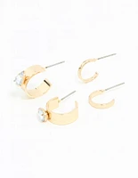 Gold Flat Diamante Hoop Earrings 2-Pack