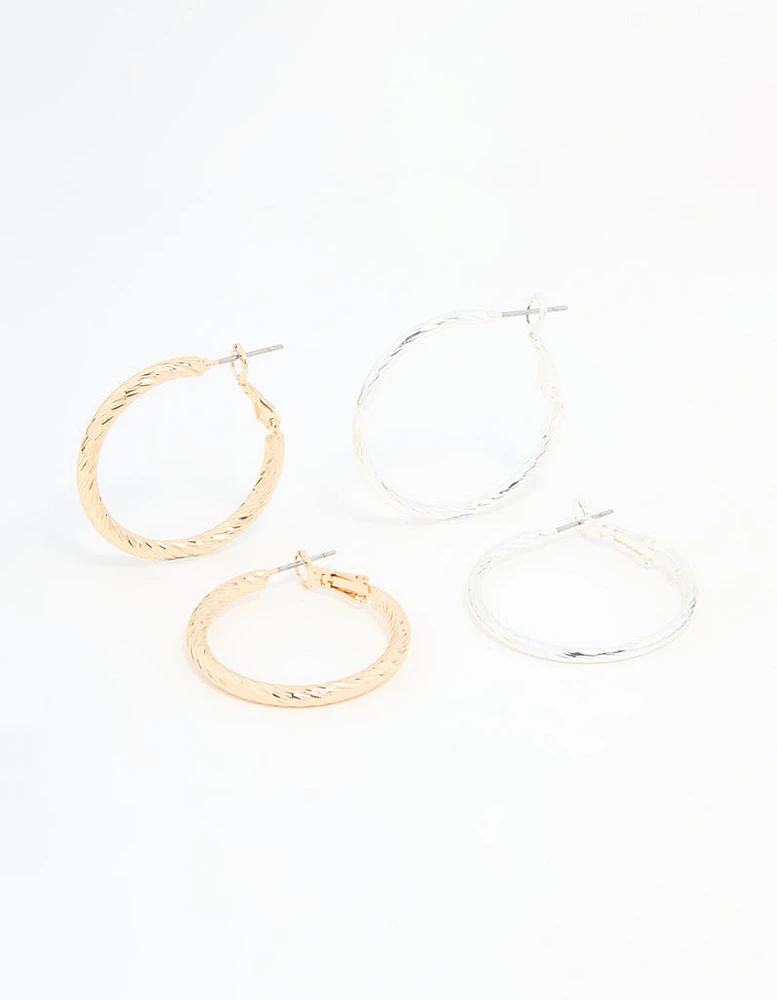 Mixed Metals Textured Hoop Earrings 2-Pack