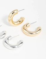 Mixed Metals Chunky Round Hoop Earrings 2-Pack