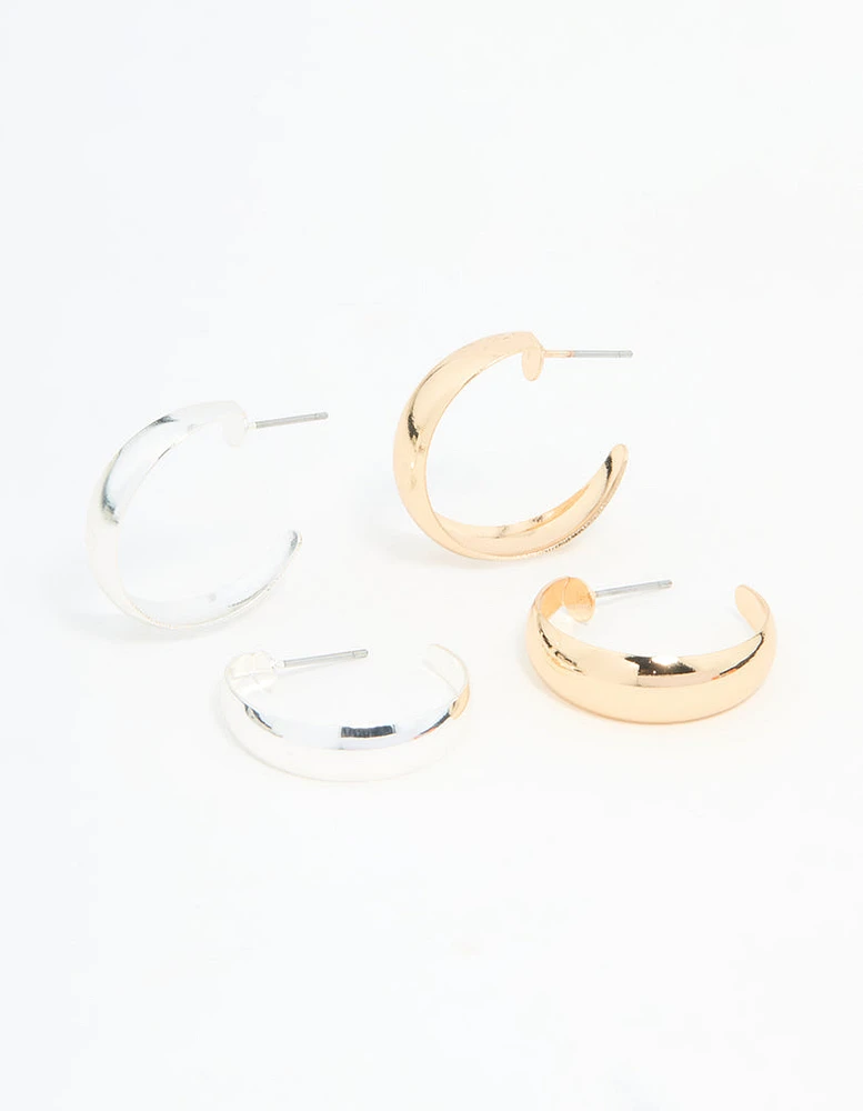 Mixed Metal Teardrop & Round Hoop Earrings 2-Pack