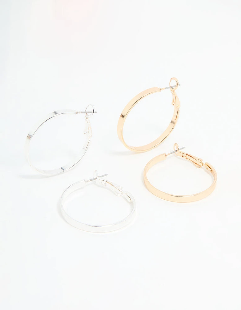 Mixed Metal Flat Hoop Earrings 2-Pack