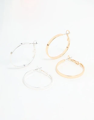 Mixed Metal Flat Hoop Earrings 2-Pack