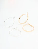 Mixed Metal Flat Hoop Earrings 2-Pack