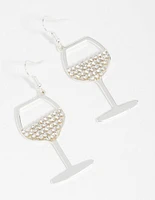 Silver Diamante Wine Glass Drop Earrings