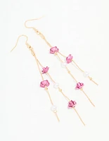 Gold Pearl & Pink Rose Chain Drop Earrings