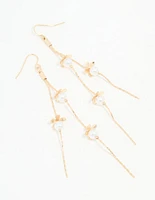 Gold Pearl Flower Chain Drop Earrings