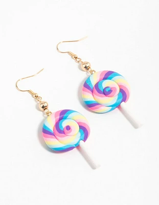 Rainbow Swirl Lollipop Drop Earrings