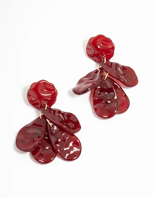 Red Acrylic Hammered Petal Drop Earrings