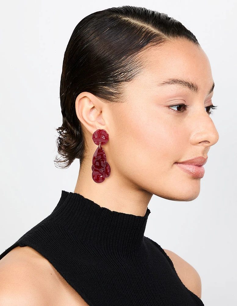 Red Acrylic Hammered Petal Drop Earrings