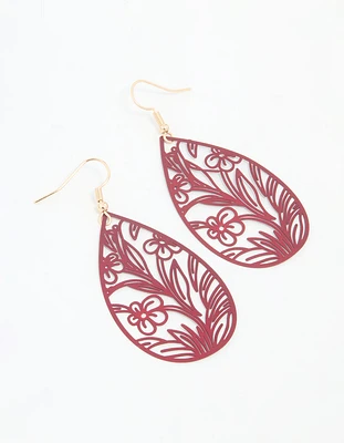 Red Filigree Flower Border Drop Earrings