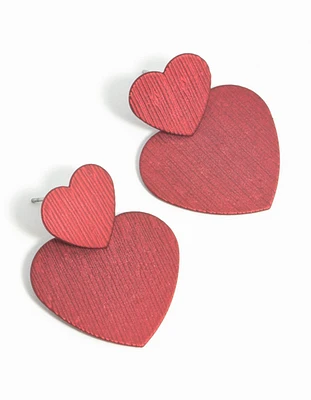 Red Heart Pattern Drop Earrings