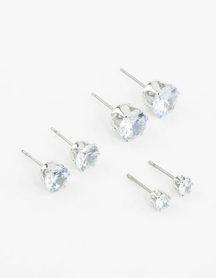 Silver Diamante Mixed Size Stud Earrings 3-Pack