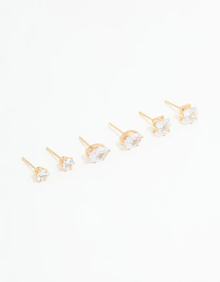 Gold Diamante Mixed Stud Earrings 3-Pack