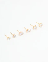 Gold Diamante Mixed Stud Earrings 3-Pack