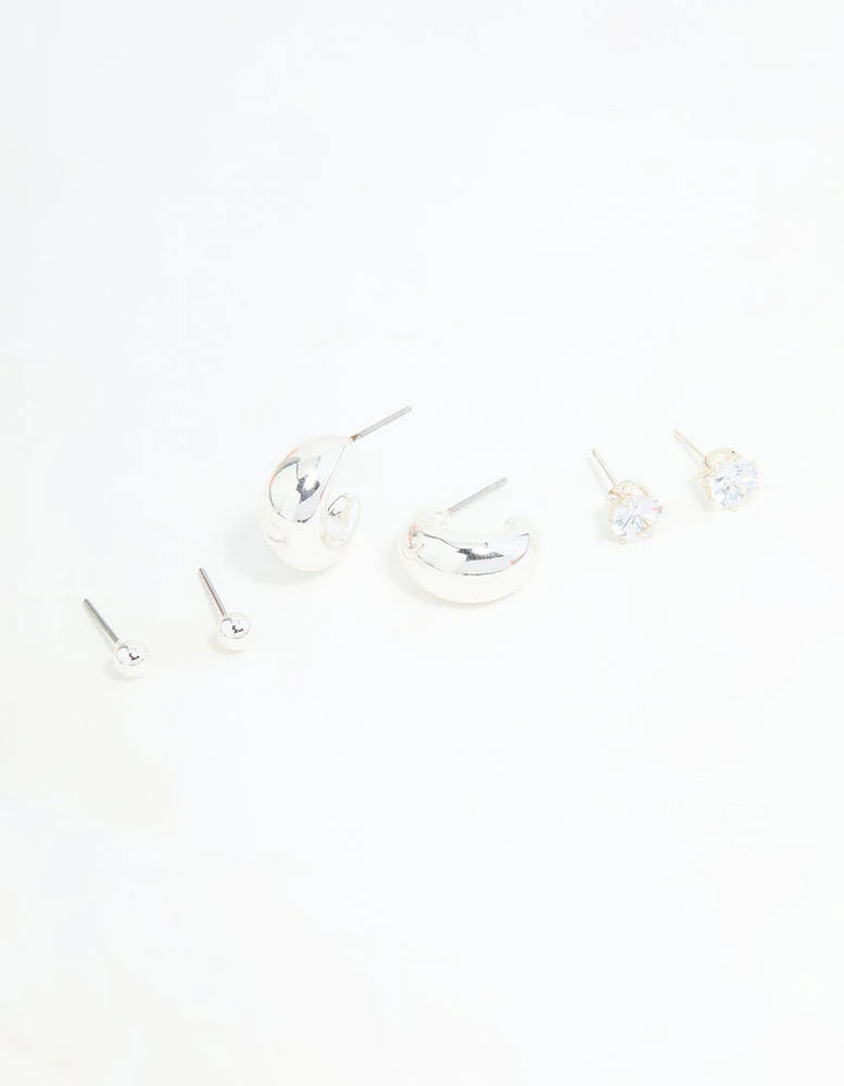 Silver Diamante Teardrop Stud & Drop Earrings Pack