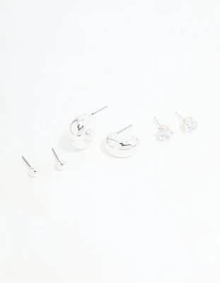 Silver Diamante Teardrop Stud & Drop Earrings Pack