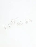 Silver Diamante Teardrop Stud & Drop Earrings Pack