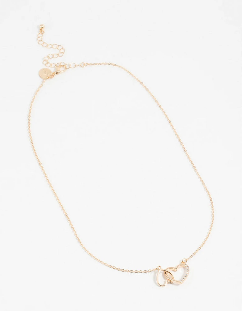 Gold Diamante Heart Link Necklace