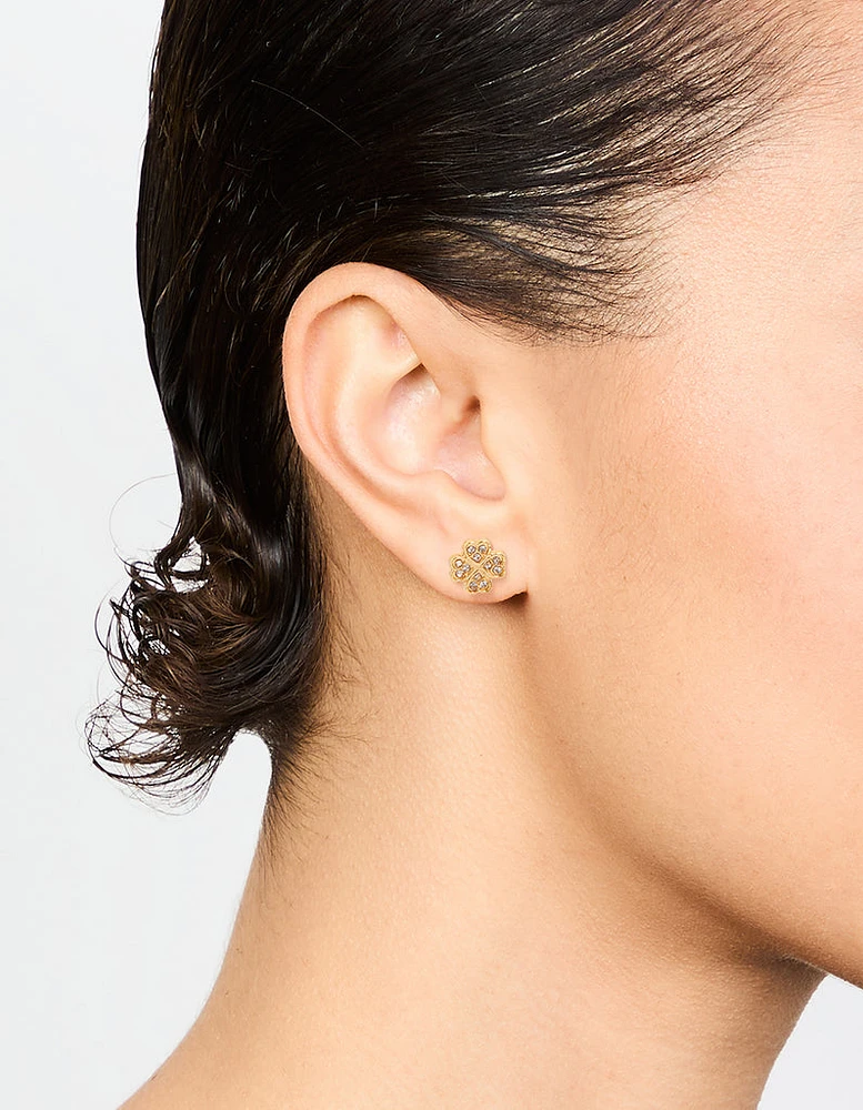 Gold Plated Surgical Steel Diamante Flower Stud Earrings