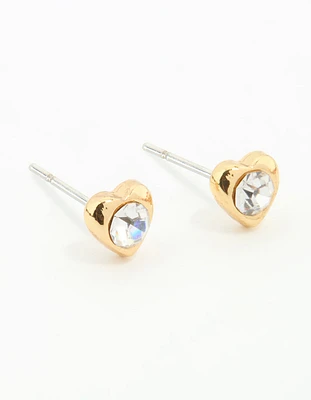 Gold Plated Surgical Steel Diamante Heart Stud Earrings