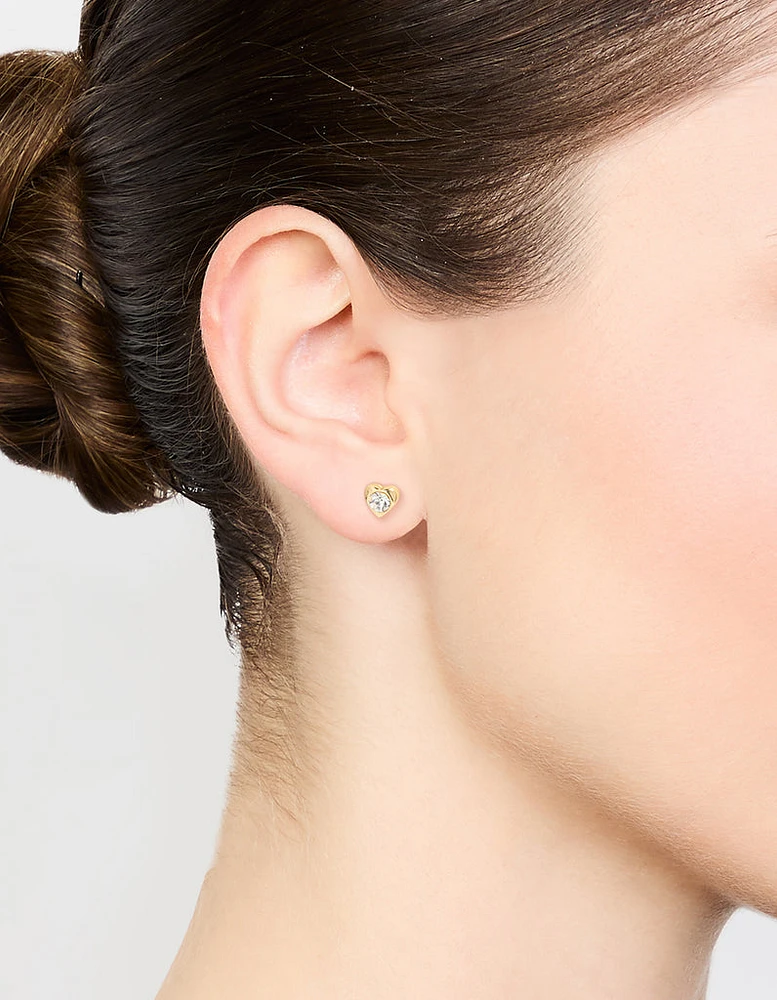 Gold Plated Surgical Steel Diamante Heart Stud Earrings